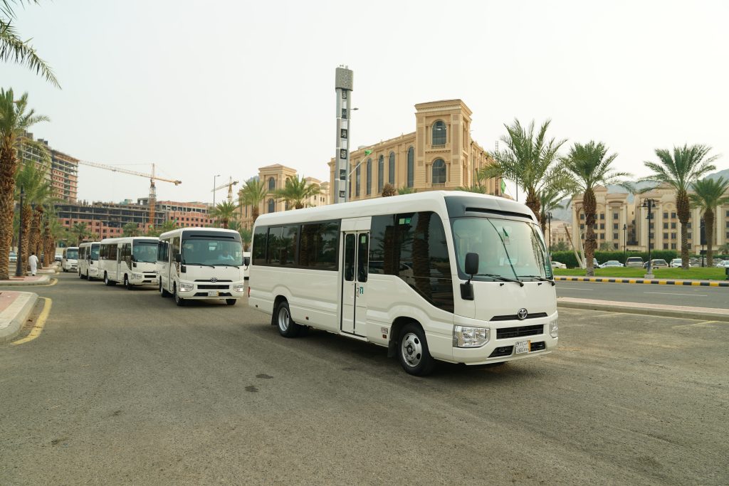 Bus in a row starting journey