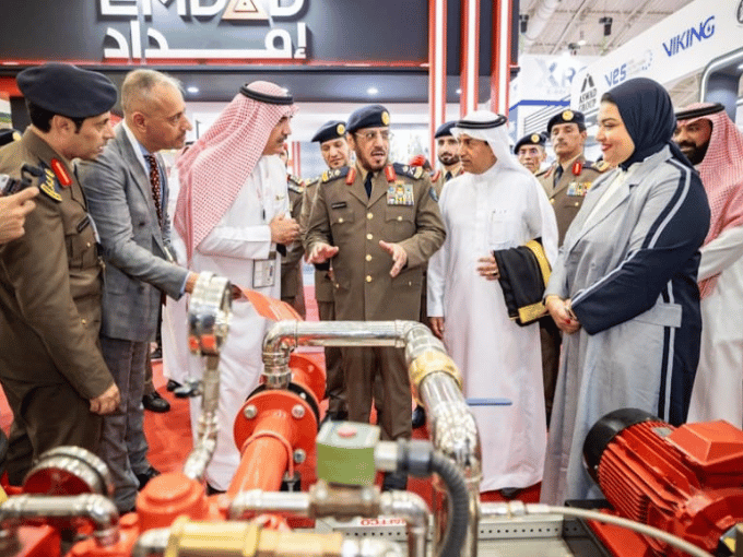 Saudi officials and business representatives visiting a trade show exhibition in Saudi Arabia